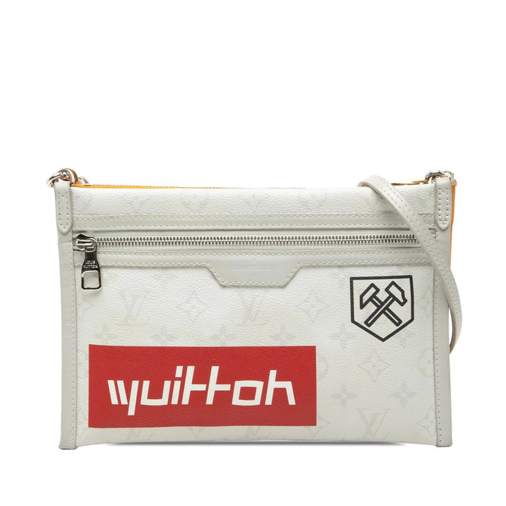 Louis Vuitton Monogram Flat Messenger Shoulder Bag Gray Orange Multicolor Canvas